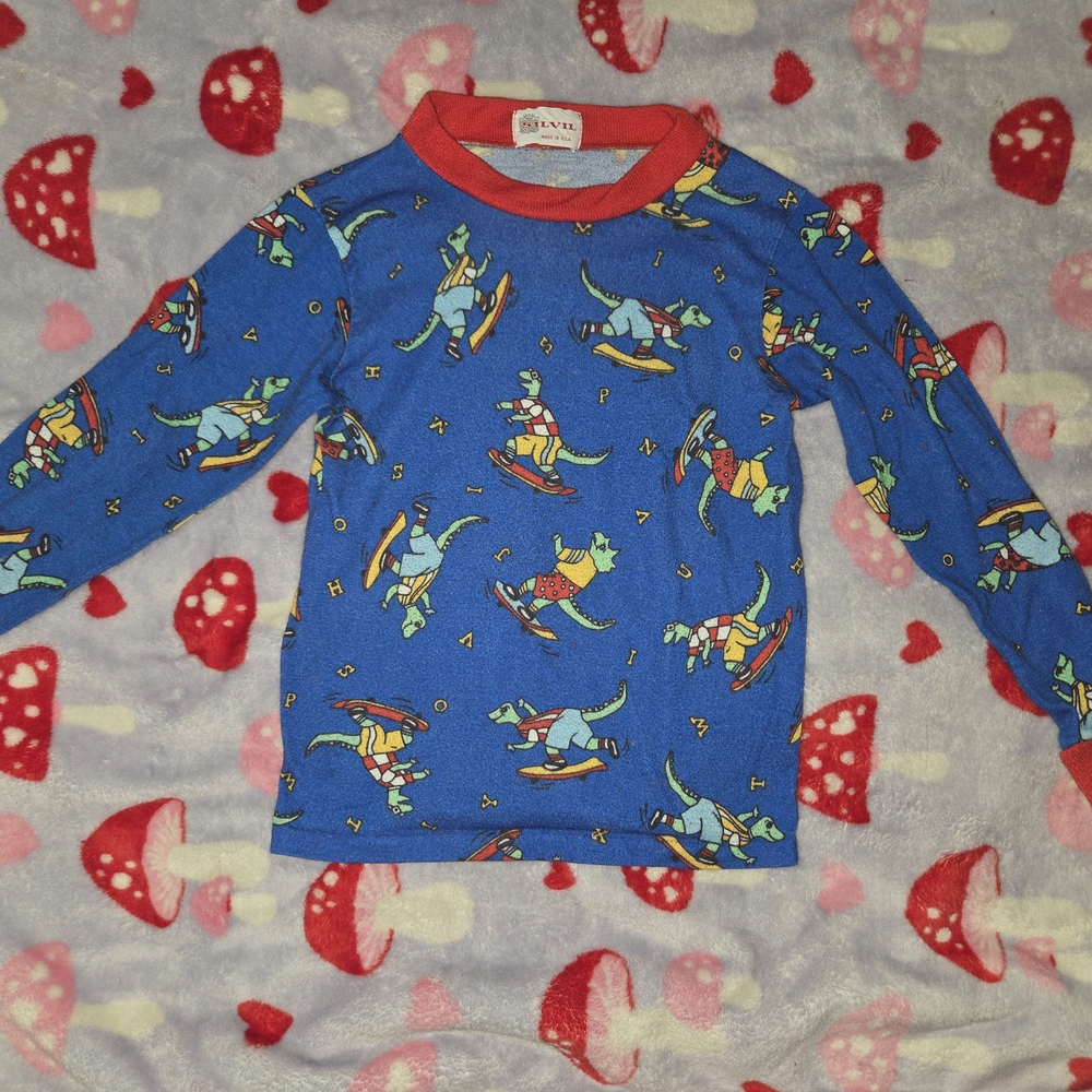 Kids Blue Dino Surf Long Sleeve Shirt - Unbranded